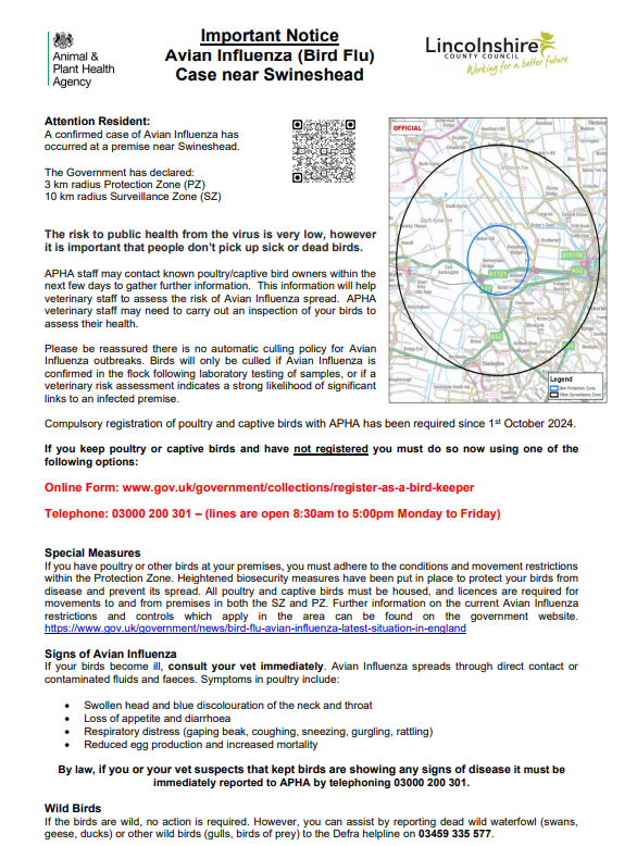 APHA notification re Avian Flu outbreak